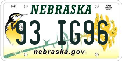 NE license plate 93IG96
