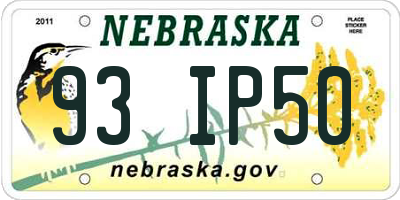 NE license plate 93IP50