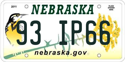 NE license plate 93IP66