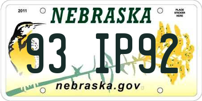NE license plate 93IP92