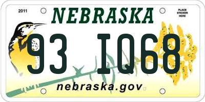 NE license plate 93IQ68