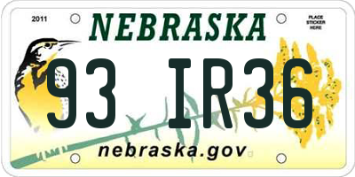 NE license plate 93IR36