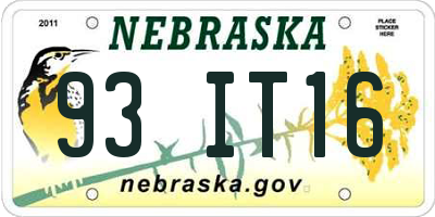 NE license plate 93IT16