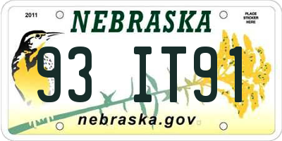 NE license plate 93IT91