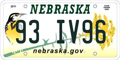 NE license plate 93IV96