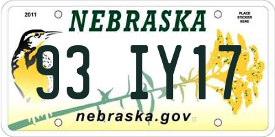 NE license plate 93IY17