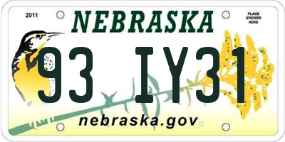 NE license plate 93IY31
