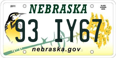 NE license plate 93IY67