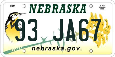 NE license plate 93JA67