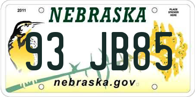 NE license plate 93JB85