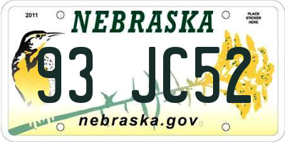 NE license plate 93JC52