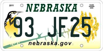 NE license plate 93JF25