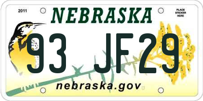 NE license plate 93JF29