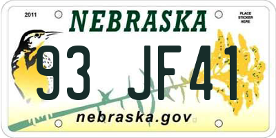 NE license plate 93JF41