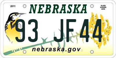 NE license plate 93JF44