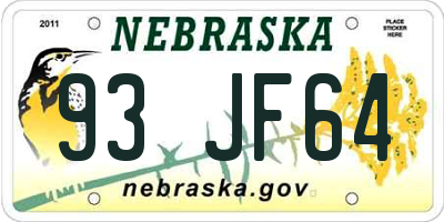 NE license plate 93JF64