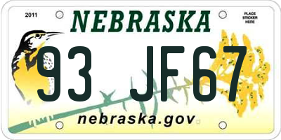 NE license plate 93JF67