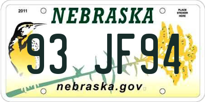 NE license plate 93JF94