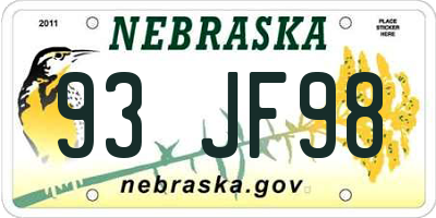 NE license plate 93JF98