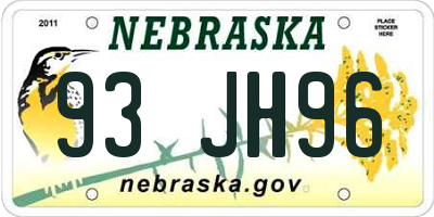 NE license plate 93JH96