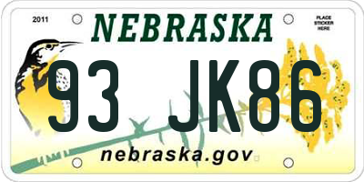 NE license plate 93JK86