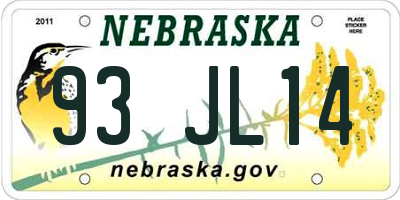 NE license plate 93JL14
