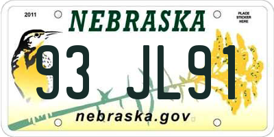 NE license plate 93JL91