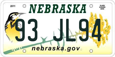 NE license plate 93JL94
