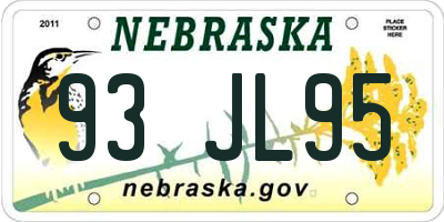 NE license plate 93JL95