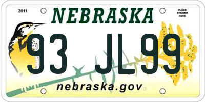 NE license plate 93JL99