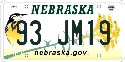 NE license plate 93JM19