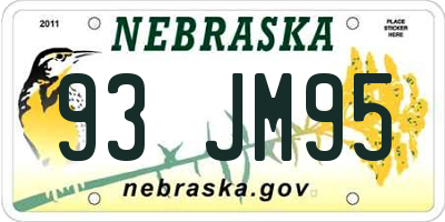 NE license plate 93JM95
