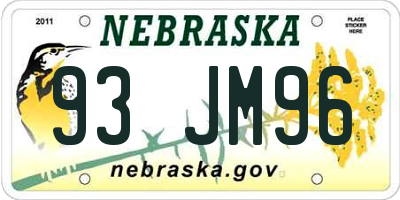 NE license plate 93JM96