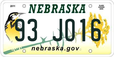 NE license plate 93JO16