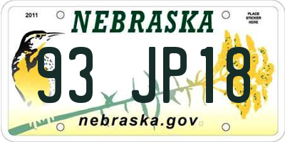 NE license plate 93JP18