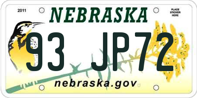 NE license plate 93JP72