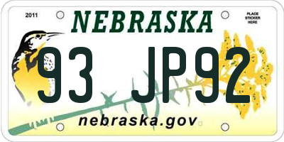 NE license plate 93JP92