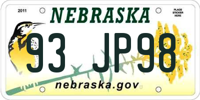 NE license plate 93JP98