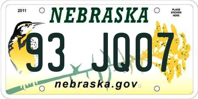 NE license plate 93JQ07