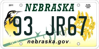 NE license plate 93JR67