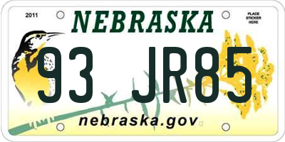NE license plate 93JR85