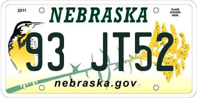 NE license plate 93JT52