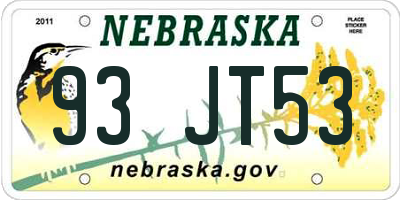 NE license plate 93JT53