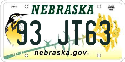 NE license plate 93JT63