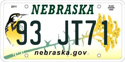 NE license plate 93JT71