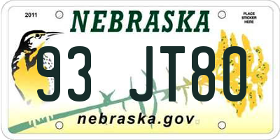 NE license plate 93JT80