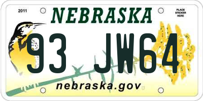 NE license plate 93JW64