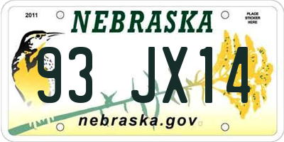 NE license plate 93JX14