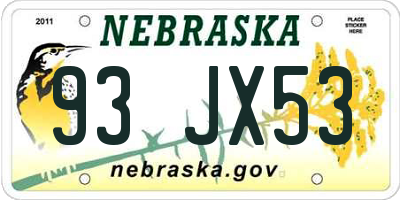 NE license plate 93JX53