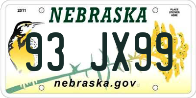 NE license plate 93JX99